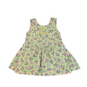 Lacoste Girls Yellow Floral Cotton Dress 4T With Back Buttons & Pockets